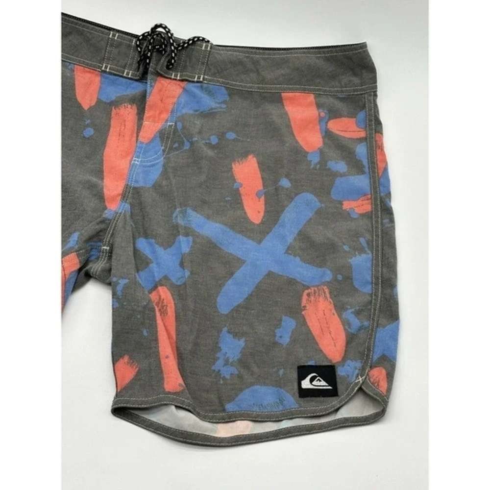 Quiksilver‎ Mens Board Shorts Gray Blue Orange Abstract Print Size 38